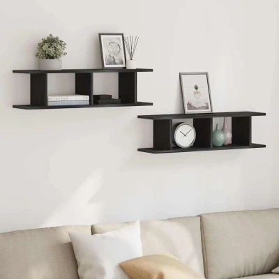 Afbeelding van vidaXL Wandplanken 2 st 75x18x20 cm spaanplaat zwart eikenkleurig