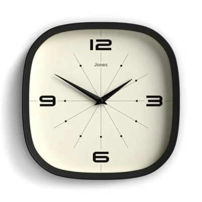 Afbeelding van Jones Clocks® Retro vierkante wandklok van hoogwaardig acryl, de &#039;Pulsar&#039; in het zwart, 25 x 5 cm