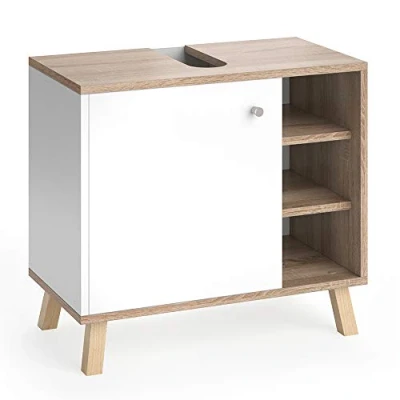 Afbeelding van Vicco Wastafelonderkast Senyo, Wit/Bruin, 60 x 54 cm