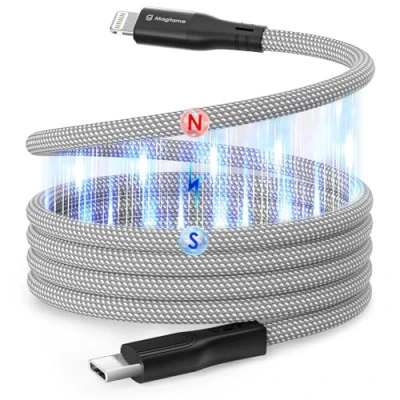 Afbeelding van Magtame Coiled USB C naar Lightning kabel, 1 m, MFi gecertificeerd, snel opladen, gevlochten type voor telefoon 14, 13, 12, 11 Pro XR XS X 8 Plus SE