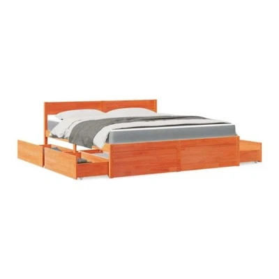 Image de vidaXL Lit avec tiroirs/matelas cire marron 180x200 cm bois massif pin3281891