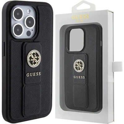 Afbeelding van Guess Grip Stand 4G Triangle Strass hoesje voor iPhone 15 Pro zwart