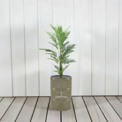 Afbeelding van Industrieel metalen plantenbak 120 L olievat zwart