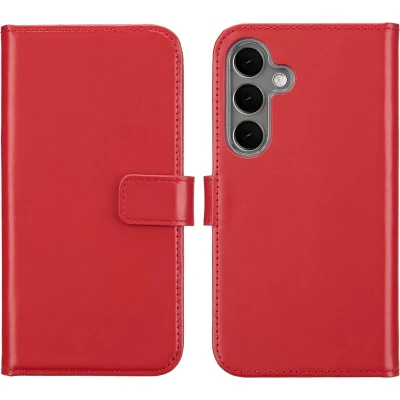 Afbeelding van Selencia Hoesje Geschikt voor Samsung Galaxy S25 Plus Met Pasjeshouder Echt Lederen Bookcase Rood
