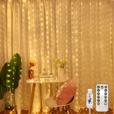 Afbeelding van Jsdoin Lichtgordijn, 3,6 x 3 m, 360 leds, 8 modi, met timer, waterdicht, voor ramen binnen en buiten, slaapkamer, bruiloft, ramadan