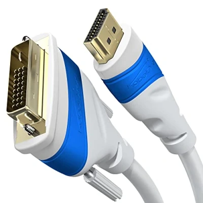 Afbeelding van KabelDirekt HDMI DVI adapter met signaalbescherming A.I.S. 1,5 m (DVI D 24+1 bidirectionele monitorkabel, verbindt apparaat monitor, Full HD/1080p)