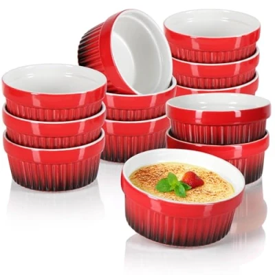 Afbeelding van COM FOUR® 12 x Ragout Fin Bowl ovenvaste vormen in rood crème brûlée kom dessertkom elk 250 ml vaatwasmachinebestendig