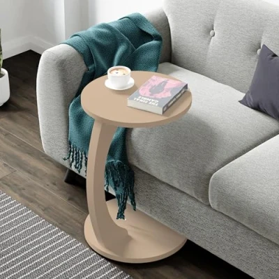 Afbeelding van [en.casa] Table d&#039;Appoint Ronde pour Salon de Chevet Design Chambre Bout Canapé aux 4 Roulettes Panneau Particules 56 x 38 cm Cappuccino