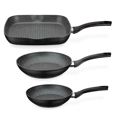 Afbeelding van GSW 209359 Set van 3 kachels en grill Gesmeed aluminium GOURMET GRANITE 20/24/28 cm Antiaanbaklaag VITAFLON GRANIT