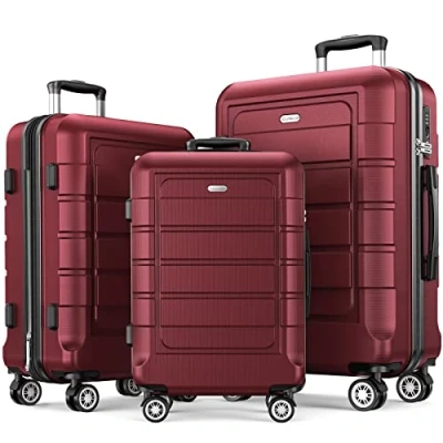 Afbeelding van SHOWKOO ABS + PC harde koffer set, rekbaar, licht, duurzaam, trolley, cabinebagagesets met 4 stille 360 wielen en TSA slot, Rood, Bagageset