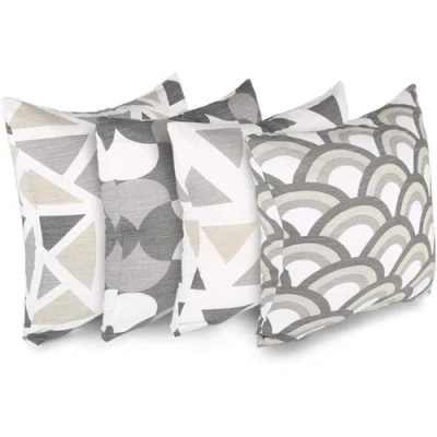 Image de Penguin Home® 100% Coton Décoration Double Face Housses Carré avec Fermeture Éclair Invisible 4 Pièce Set, 45 cm Longueur x Largeur, Mélange Gris/Blanc