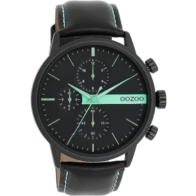 Afbeelding van Oozoo Timepieces C11220_C11229_Parent herenhorloge, analoog en elegant rond horloge, inclusief, zwart/groen glas, Riemen