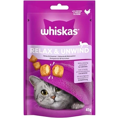 Afbeelding van 8 x 45 g Whiskas snacker Relax &amp; Unwind kip kattensnacks