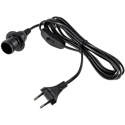 Afbeelding van ChiliTec E14 lampfitting met schakelaar 3,4 m kabel, snoerschakelaar, bevestigingsring voor papieren lampenkap, sterlampen, zwart