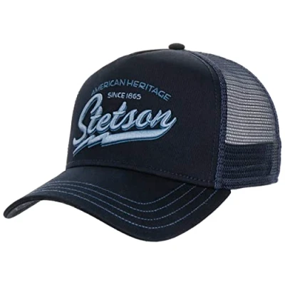 Afbeelding van Stetson Last Drop Trucker Pet Heren base cap mesh baseballpet Snapback met klep voor Lente/Zomer, American Heritage donkerblauw, 55 61
