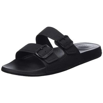Afbeelding van Fitflop Iqushion Verstelbare schuiver met twee stangen, gladde sandalen voor heren, zwart.