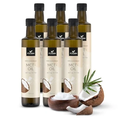Image de FOODIN Huile MCT 3000 ml (6 x 500ml) 100% de Noix Coco Triglycérides à Chaîne Moyenne (MCT) Végétalienne, Sans Gluten, Additifs Idéale pour Régime Cétogène, Café &amp; Smoothies