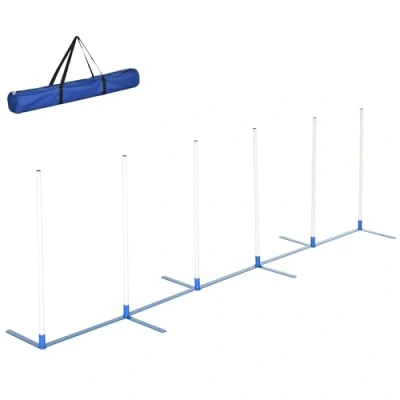 Afbeelding van PawHut Honden slalompalen behendigheidstraining voor huisdieren Inclusief tas PE wit + blauw D07 021