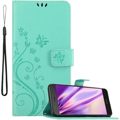 Afbeelding van Cadorabo Hoesje geschikt voor Huawei P9 LITE 2016 / G9 in BLOEMEN TURKOOIS Beschermhoes bloemmotief met magnetische sluiting, standfunctie en kaartsleuven Book Case Cover Etui