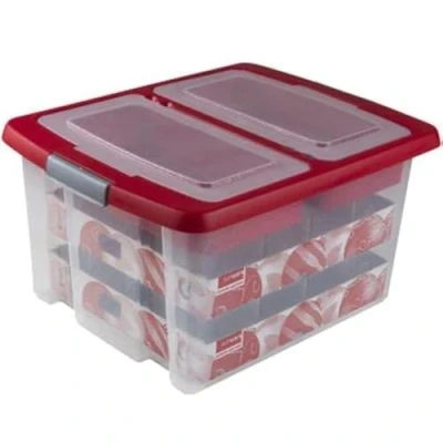 Afbeelding van Sunware Nesta opbergdoos voor kerstballen, 32 liter, dienbladen transparant/rood