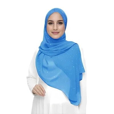 Afbeelding van Lina &amp; Lily Hijab sjaal van chiffon met goudkleurige pailletten, Azur