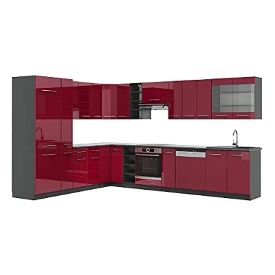 Afbeelding van Vicco Fame Line Hoekkeuken 257 x 60 cm , WB Antraciet Bordeaux hoogglans/antraciet