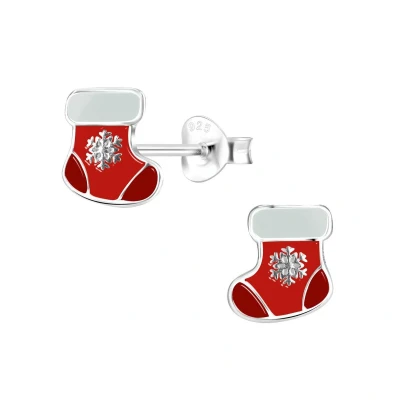 Afbeelding van zilveren rode kerst sok kinderoorbellen oorbellen Meisje Zilver Zilverana Sterling 925 Silver
