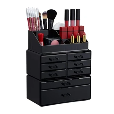 Afbeelding van Relaxdays make up organizer opbergen van cosmetica acryl stapelbaar met lades zwart