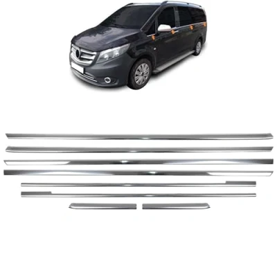 Afbeelding van INLY 8 stuks raamlijsten van verchroomd roestvrij staal, compatibel met Mercedes V klasse Vito W447 (2014 2024)